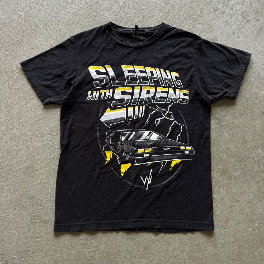 Sleeping With Sirens Shirt Size Medium Black 2015 Tour Band Concert Delorean Car